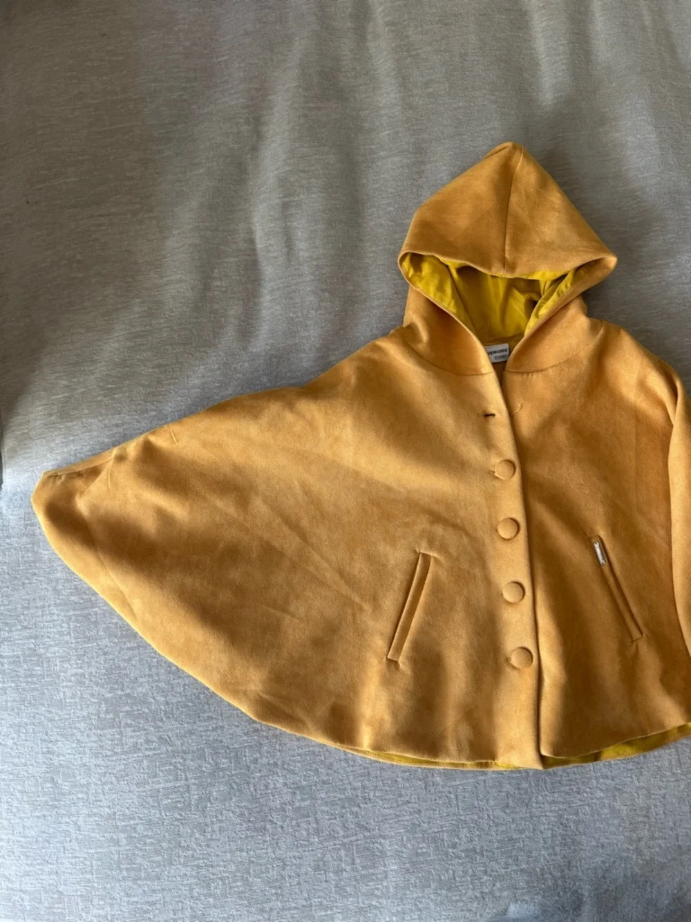 Peppermint Girls Mustard Hooded Shrug Cape Coat Poncho 11-12Y Button Front Boho - Picture 3 of 9